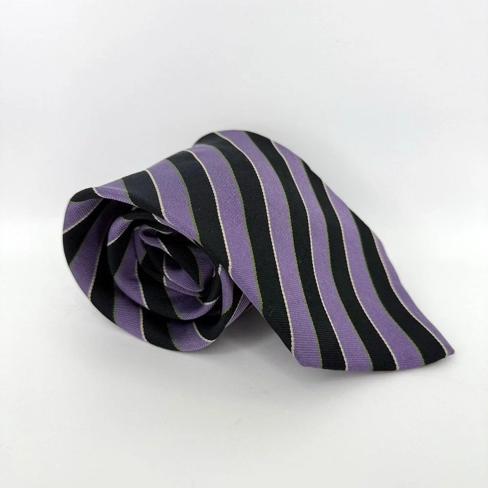 VTG Ossomani Purple Black‎ Striped Silk Necktie Handmade Extra Long 67